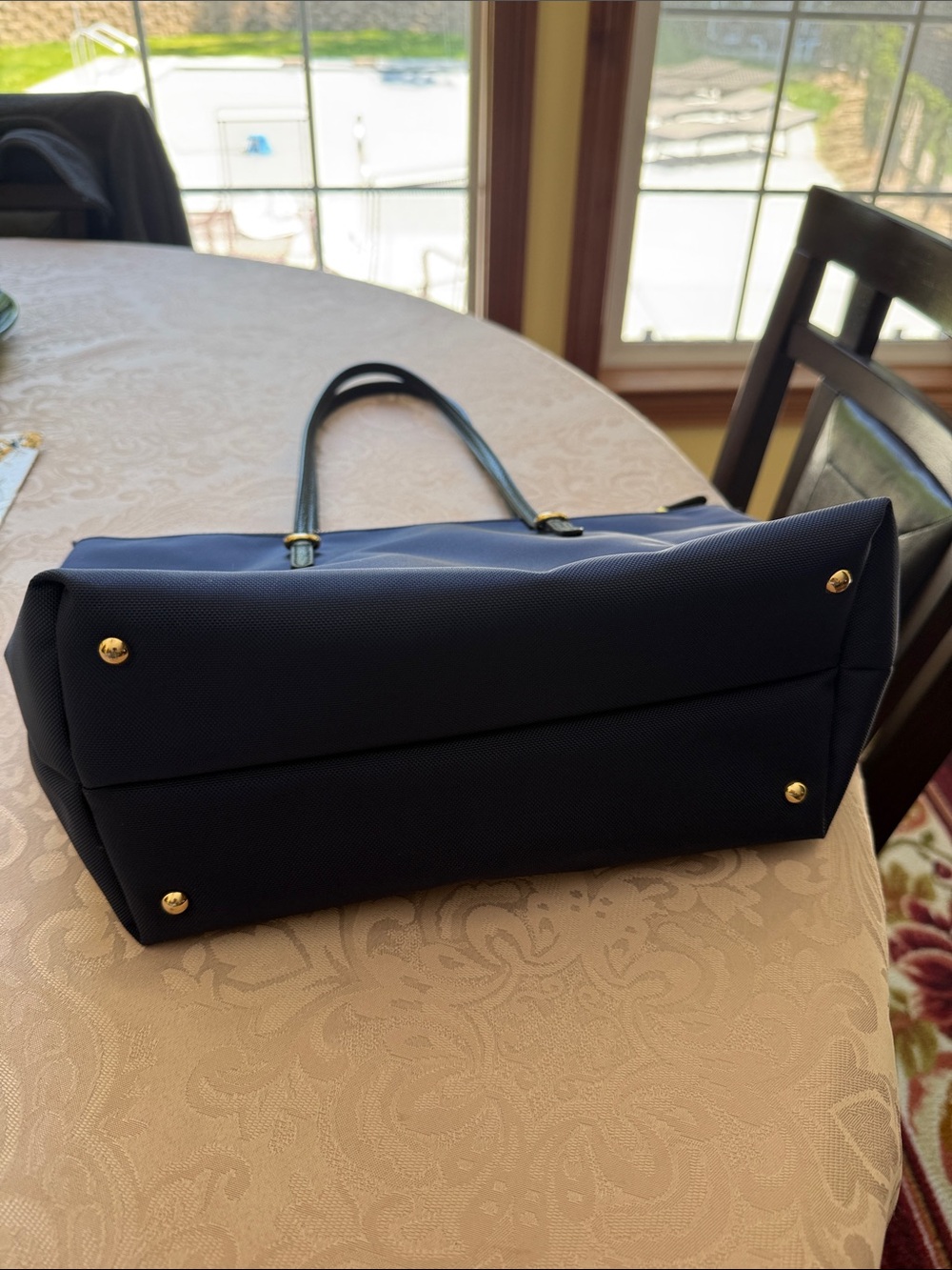 Lauren Ralph Lauren Medium Keaton Tote Bag Nylon Zip Top Closure Blue Black - Picture 9 of 11